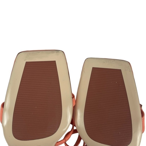 ANTHROPOLOGIE CAVERLEY MAZIE STRAPPY SQUARE TOE CORAL ROCK ANKLE WRAP HEELS - Picture 10 of 13